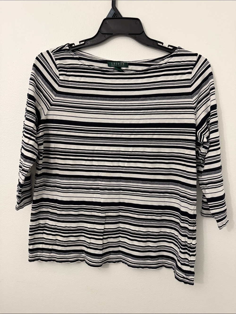 Lauren Ralph Lauren Black and White Striped Boatneck Long Sleeve Top
